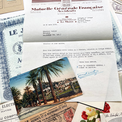 1930s - French Ephemera - Vintage Documents - Letters - Postcards - Invoices - Receipts - Financial Papers - Scrapbooking Junk Journal Lot