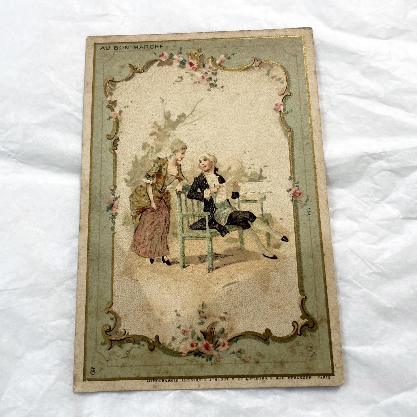 Late 19th - Parisian Advertising Chromo - Au Bon Marche Department Store - Elegant Rococo Illustrations - Vintage French Art