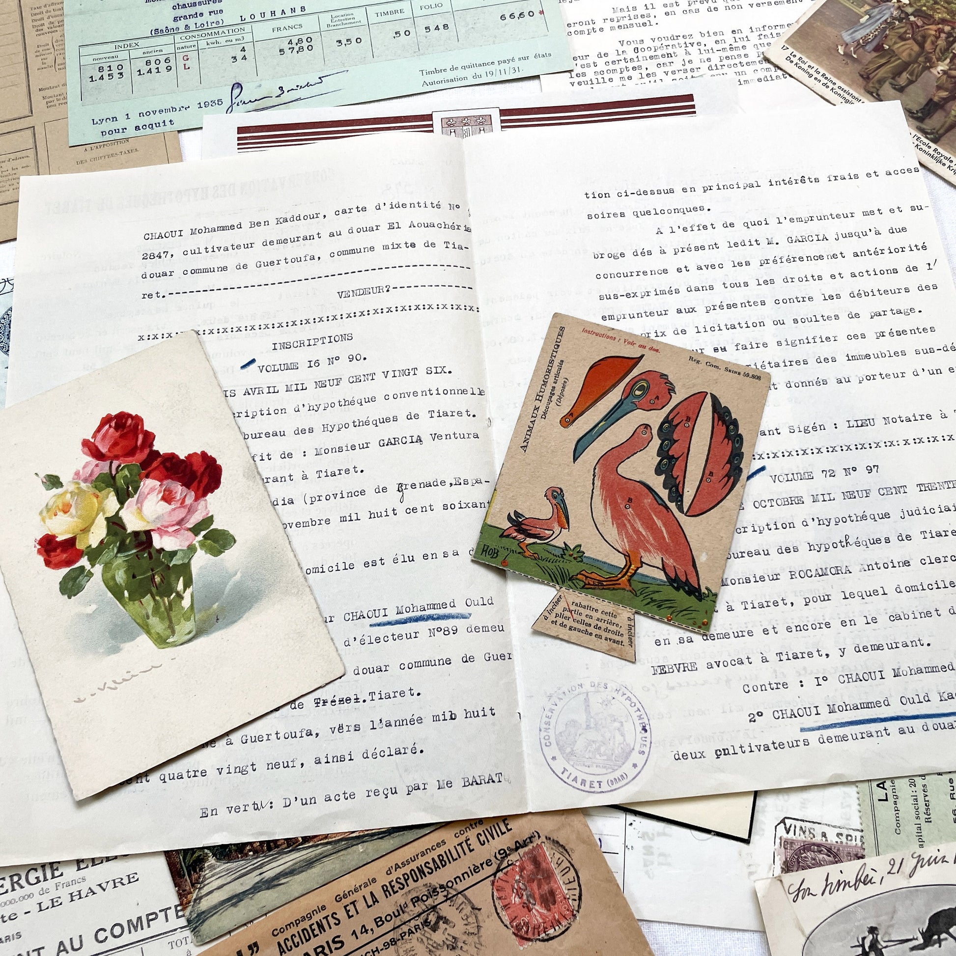 1930s - French Ephemera - Vintage Documents - Letters - Postcards - Invoices - Receipts - Financial Papers - Scrapbooking Junk Journal Lot