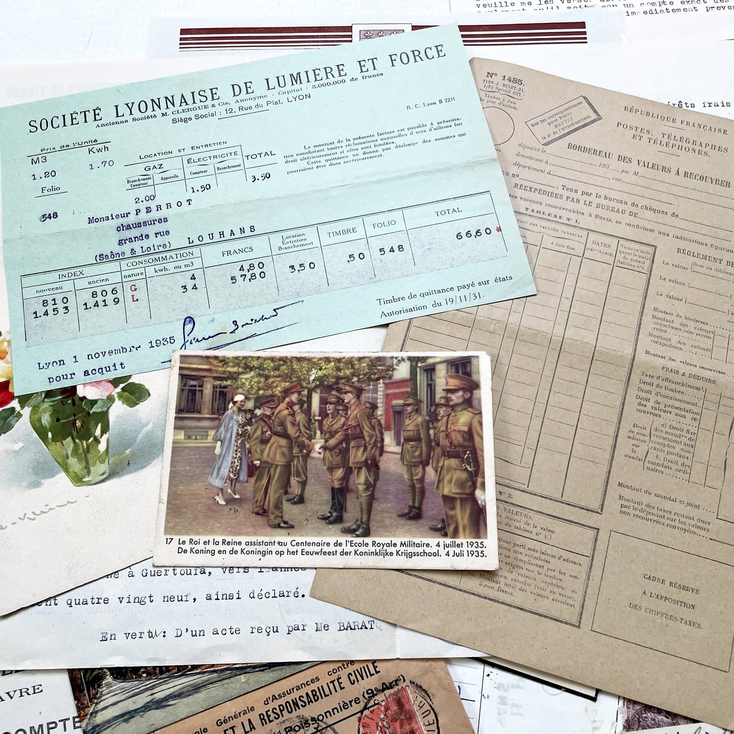 1930s - French Ephemera - Vintage Documents - Letters - Postcards - Invoices - Receipts - Financial Papers - Scrapbooking Junk Journal Lot