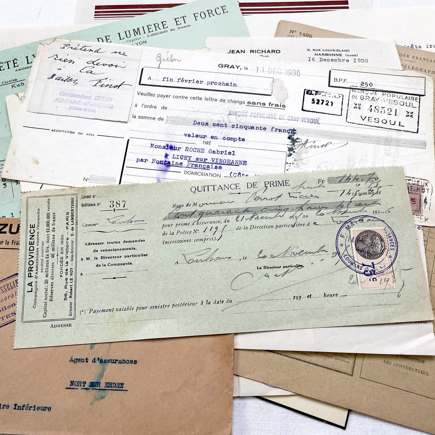 1930s - French Ephemera - Vintage Documents - Letters - Postcards - Invoices - Receipts - Financial Papers - Scrapbooking Junk Journal Lot