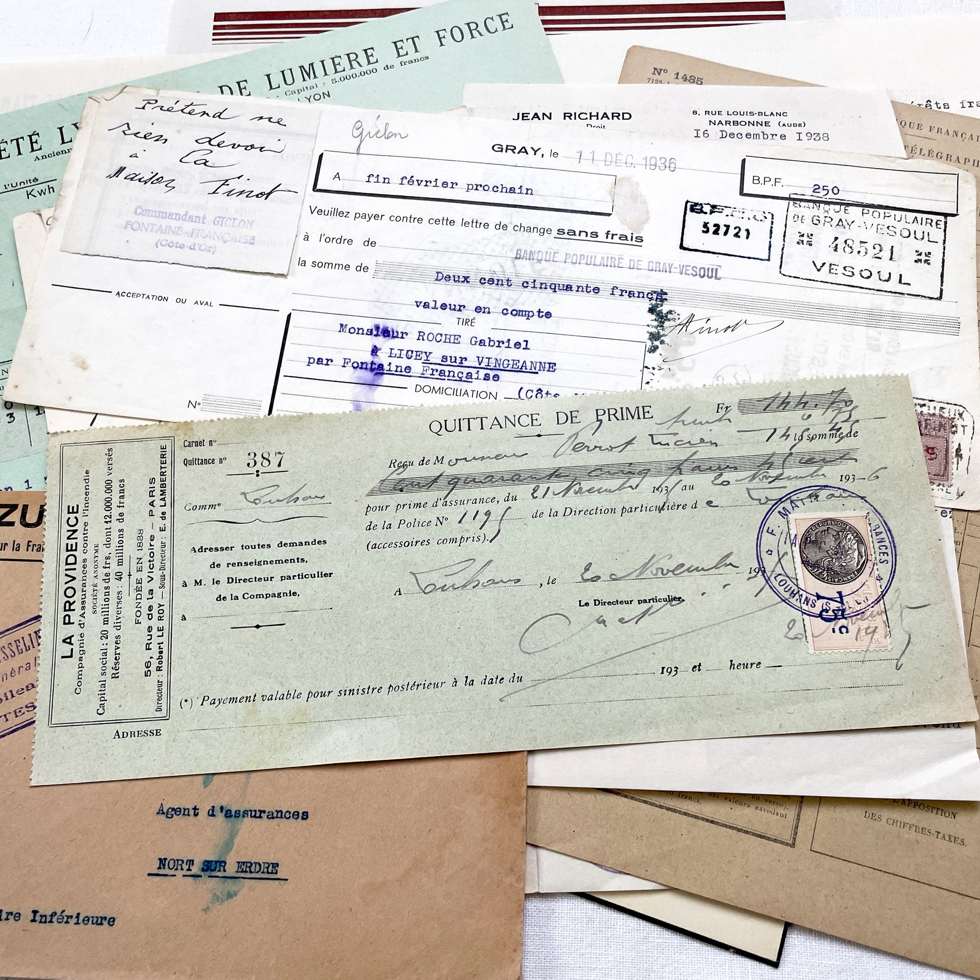 1930s - French Ephemera - Vintage Documents - Letters - Postcards - Invoices - Receipts - Financial Papers - Scrapbooking Junk Journal Lot