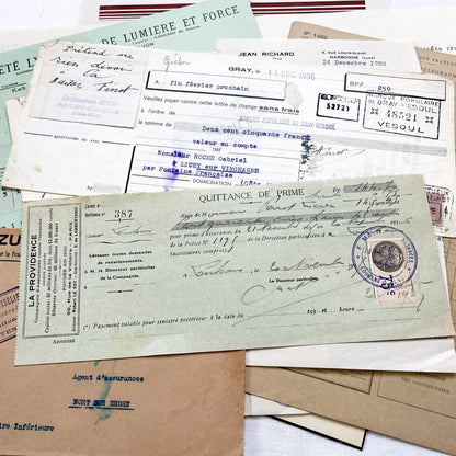 1930s - French Ephemera - Vintage Documents - Letters - Postcards - Invoices - Receipts - Financial Papers - Scrapbooking Junk Journal Lot