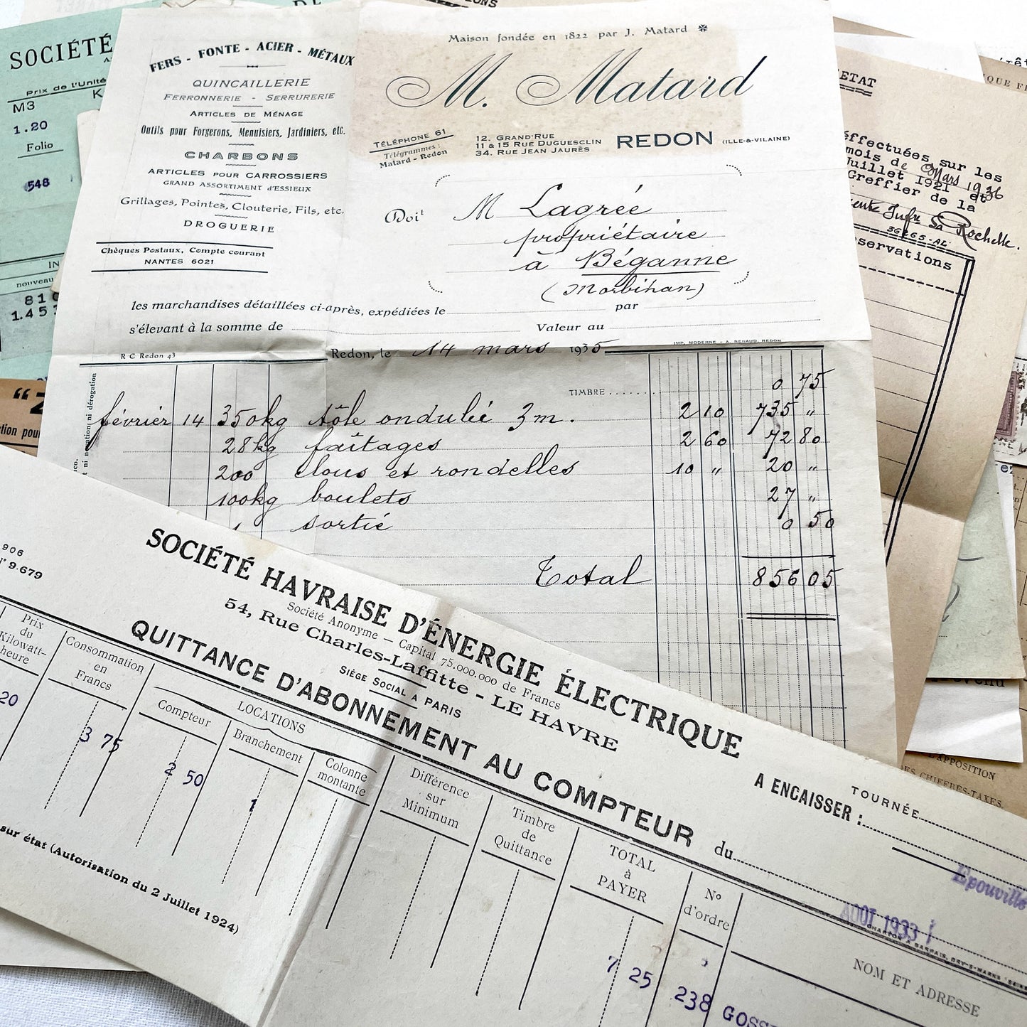 1930s - French Ephemera - Vintage Documents - Letters - Postcards - Invoices - Receipts - Financial Papers - Scrapbooking Junk Journal Lot