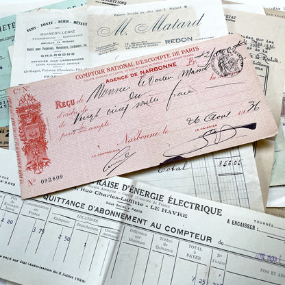 1930s - French Ephemera - Vintage Documents - Letters - Postcards - Invoices - Receipts - Financial Papers - Scrapbooking Junk Journal Lot