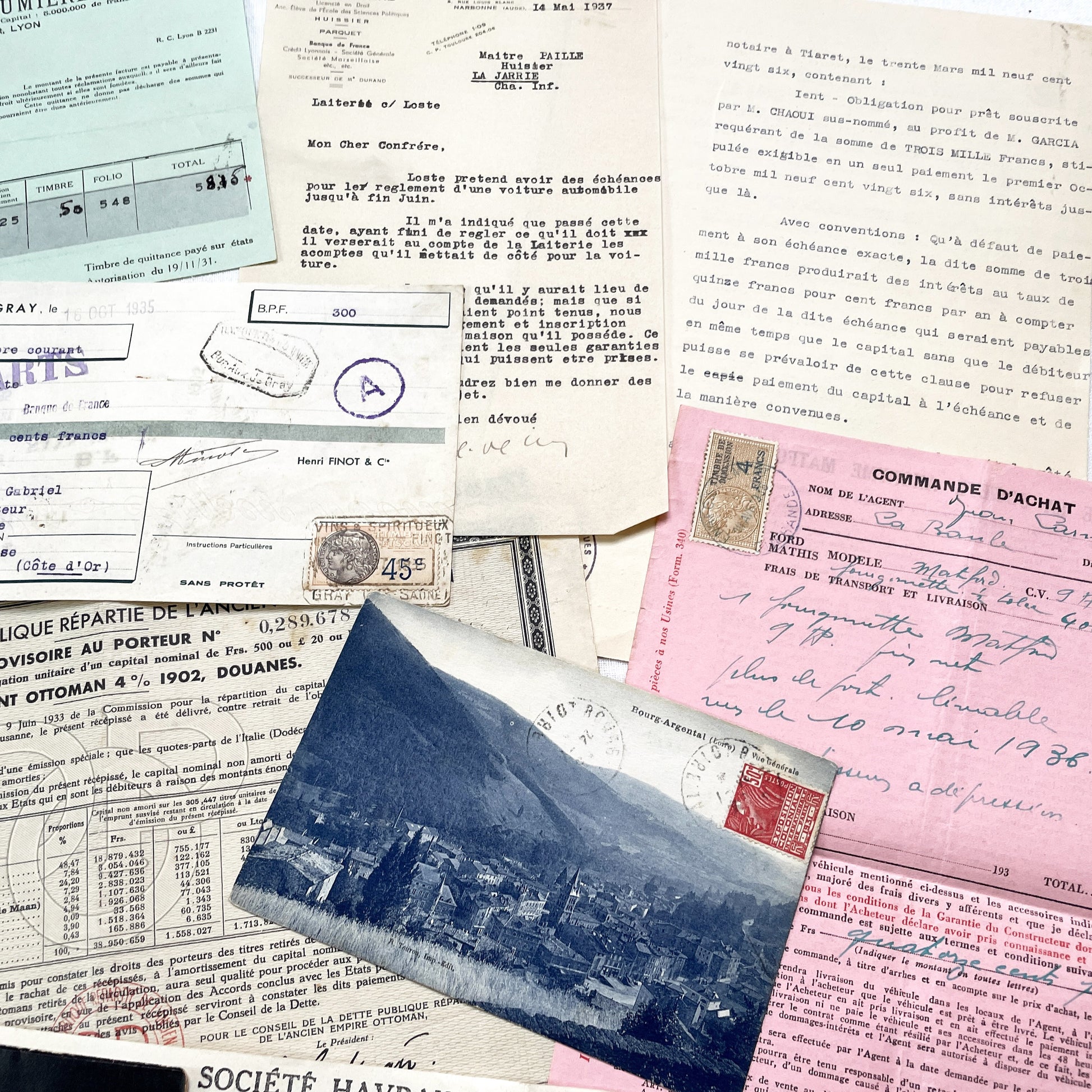 1930s - Authentic French Historical Paper Ephemera Collection - Vintage Documents - Letters - Invoices - Receipts - Photos - Old Paper Lot