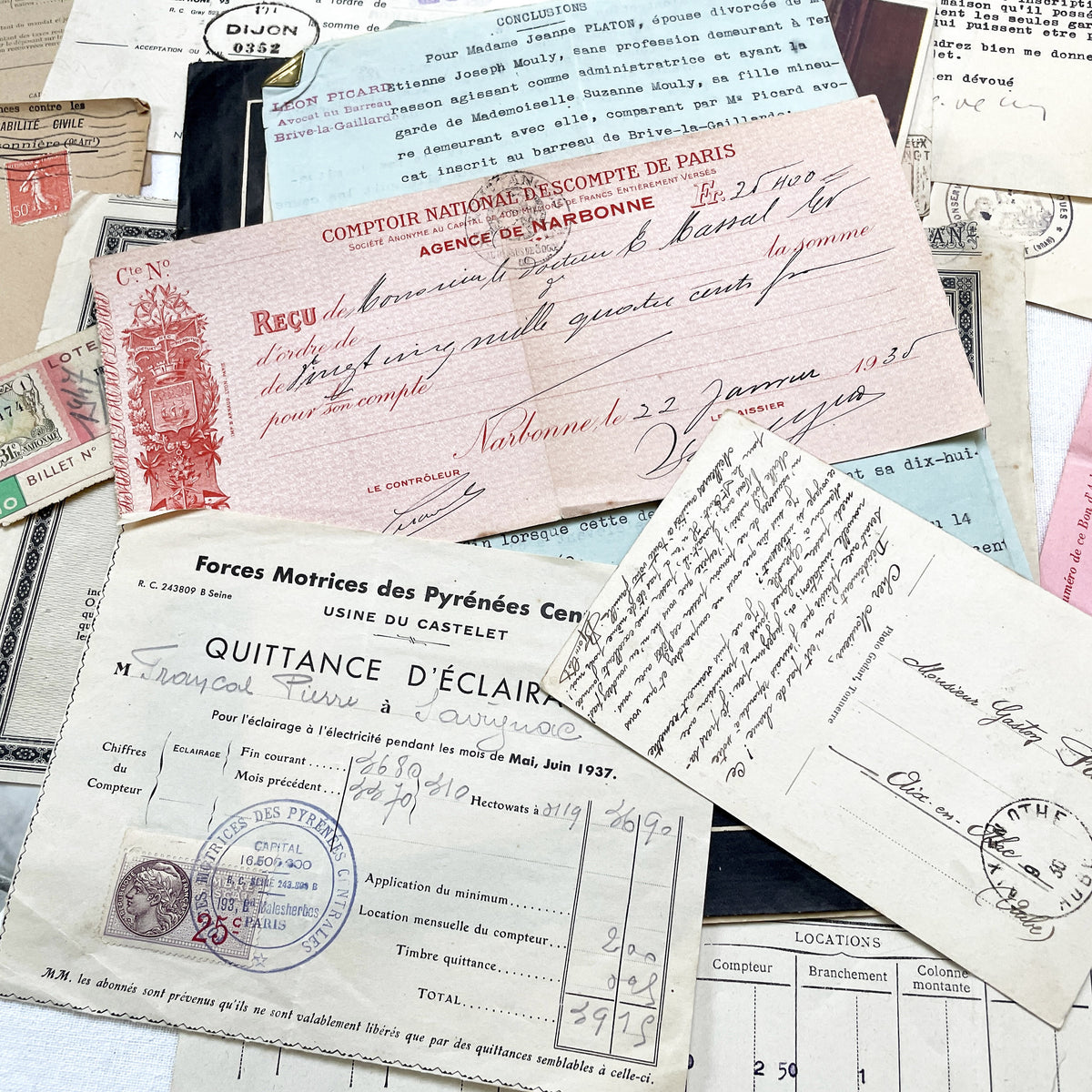 1930s - Authentic French Historical Paper Ephemera Collection - Vintage Documents - Letters - Invoices - Receipts - Photos - Old Paper Lot
