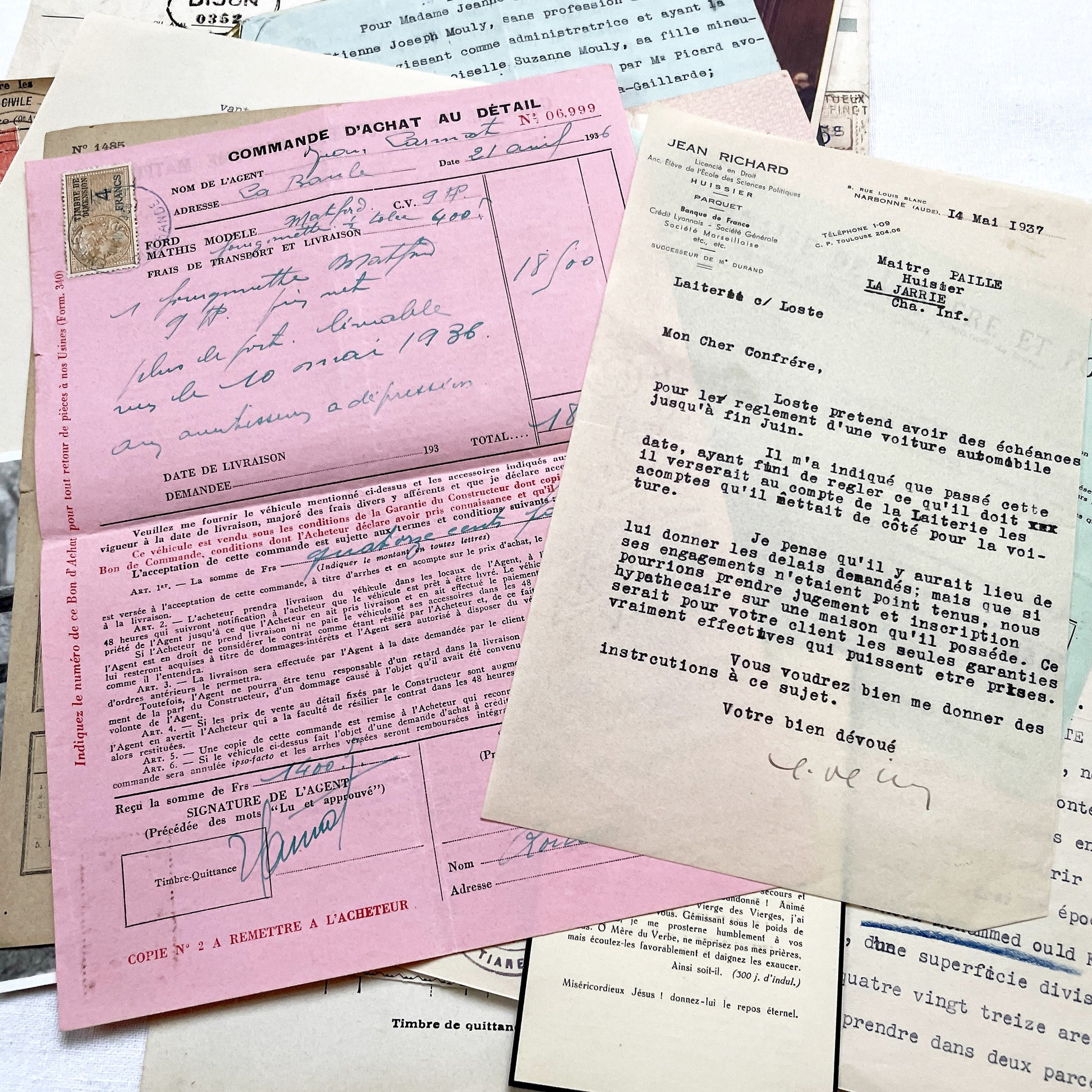 1930s - Authentic French Historical Paper Ephemera Collection - Vintage Documents - Letters - Invoices - Receipts - Photos - Old Paper Lot