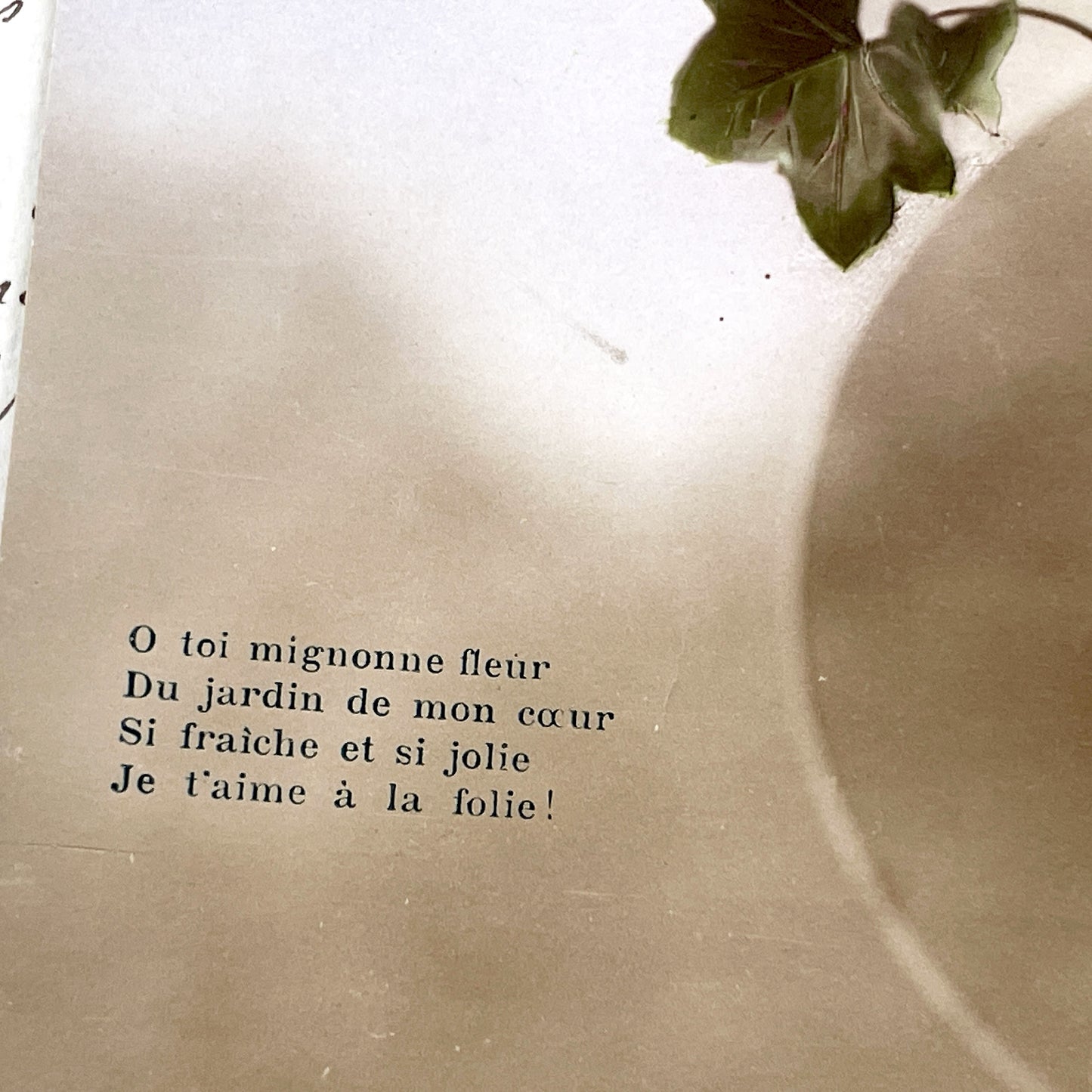 1920s - Vintage Romantic Postcard - Sepia Tone Couple - Love Poem - Ivy Garland Frame - French Sentimental Message - Antique Lovers Memento