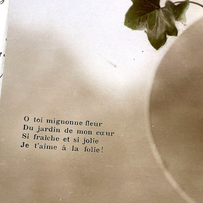 1920s - Vintage Romantic Postcard - Sepia Tone Couple - Love Poem - Ivy Garland Frame - French Sentimental Message - Antique Lovers Memento