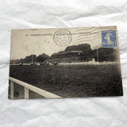 1930s - Vintage Maisons-Laffitte Horse Race Postcard - Historic Paris Gare Saint Lazare Postmark 1933 - French Sports Collectible
