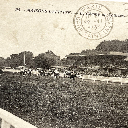 1930s - Vintage Maisons-Laffitte Horse Race Postcard - Historic Paris Gare Saint Lazare Postmark 1933 - French Sports Collectible