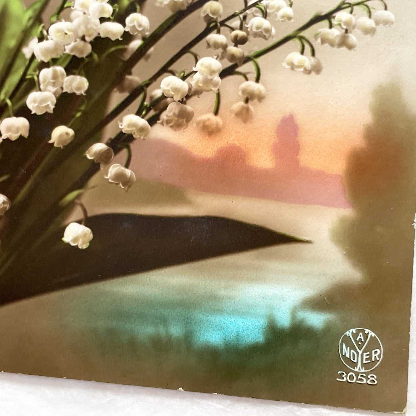 1910s - Vintage French Muguet Postcard - Lily Of The Valley Good Luck Floral Art - Antique Glitter Greeting Card - Collectible Ephemera
