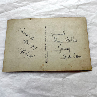 1910s - Vintage French Postcard - Lily Of The Valley Flowers - Forest Path Illustration - Dated 1917 - Muguet Friendship Card