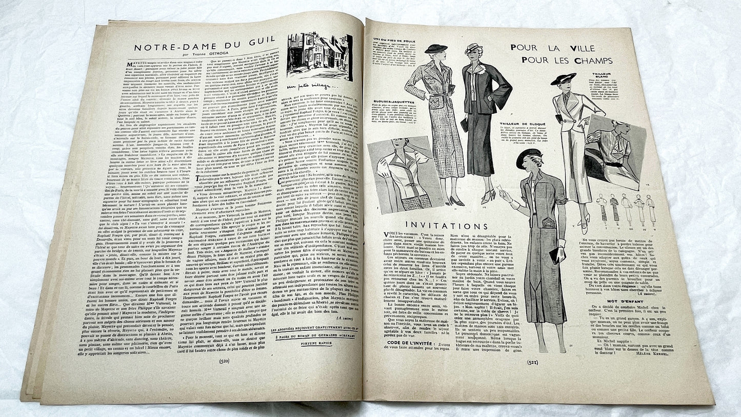 1930s - Vintage French Fashion Magazine - Mode Pratique - 1936 - Elegant Women's Styles - Sewing Patterns - Retro Advertising - Ephemera