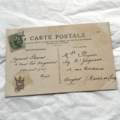 1900s - Antique French Easter Postcard - Charming Boy With Toys And Broken Egg - Hand-Colored Photo Print - Paris Souvenir