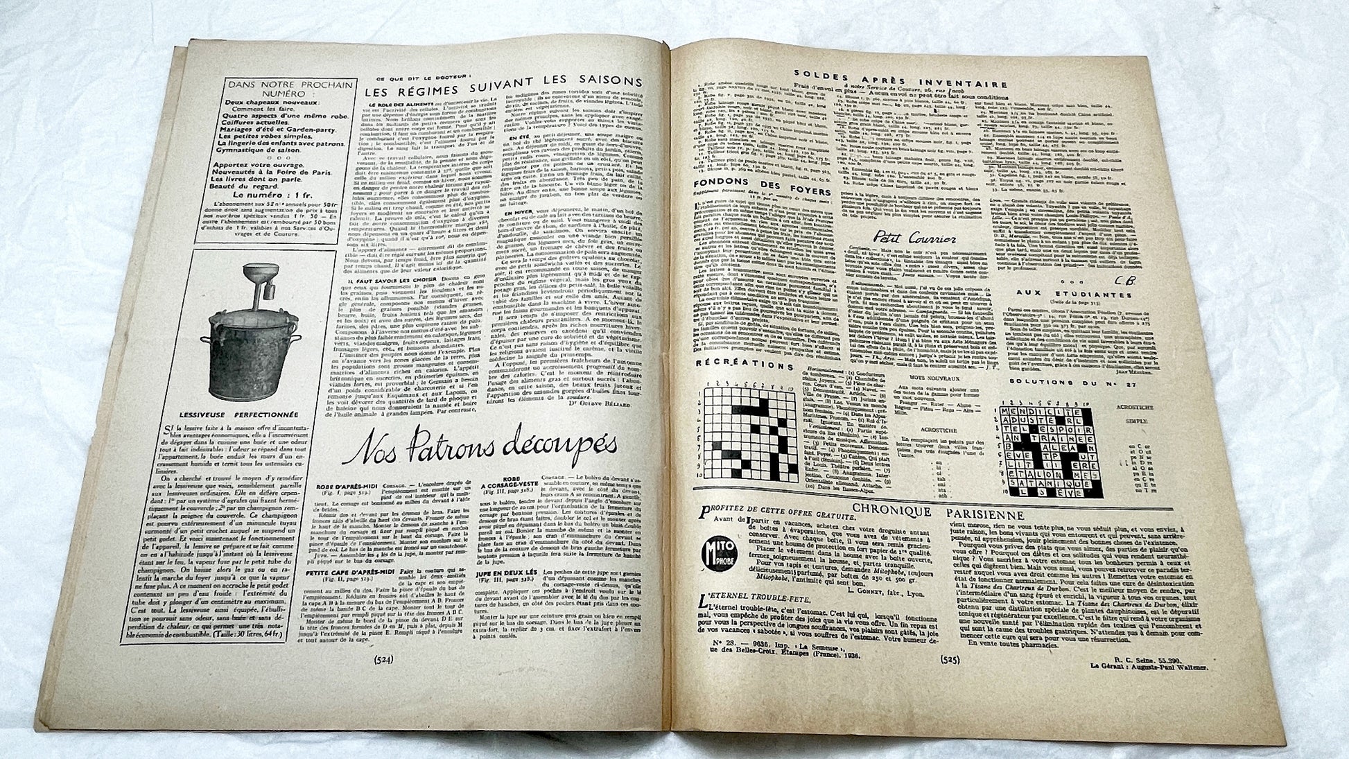 1930s - Vintage French Fashion Magazine - Mode Pratique - 1936 - Elegant Women's Styles - Sewing Patterns - Retro Advertising - Ephemera