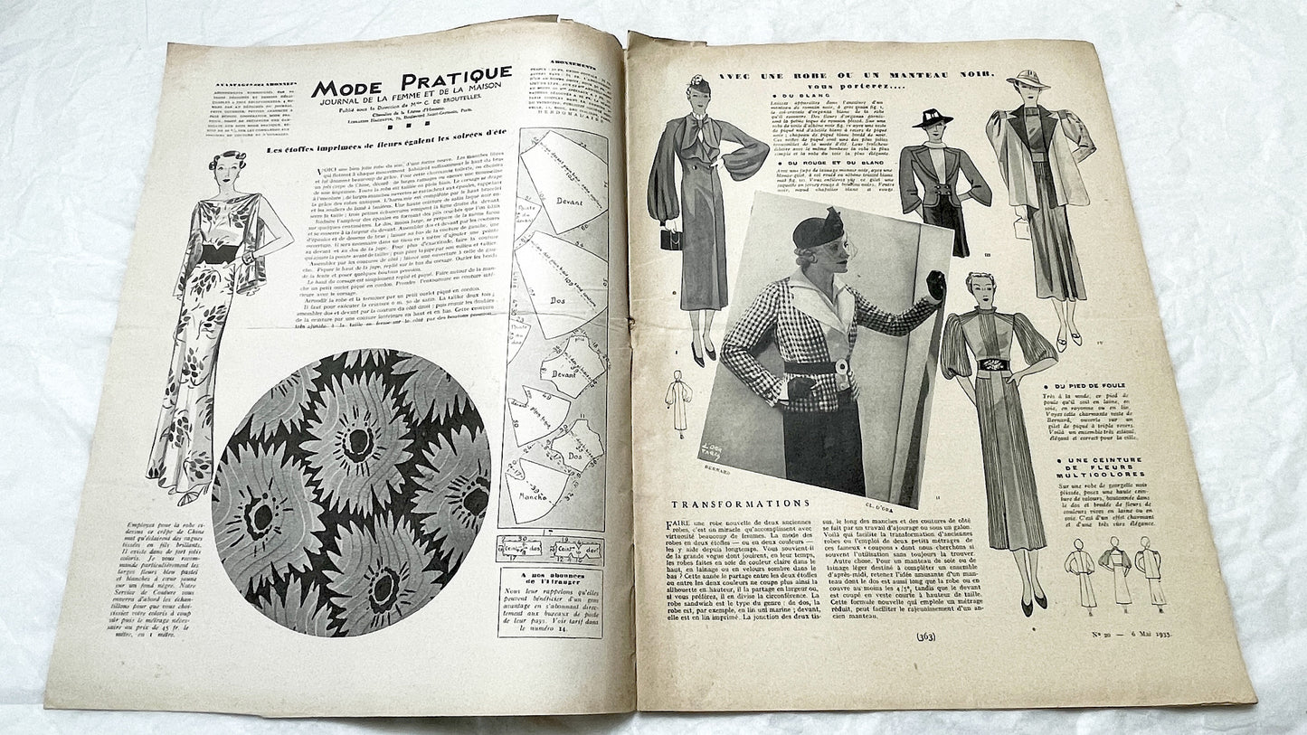 1930s - Vintage French Mode Pratique Fashion Magazine - Chanel Afternoon Dress - Sewing Patterns - Homemaking - Timeless Style & Elegance