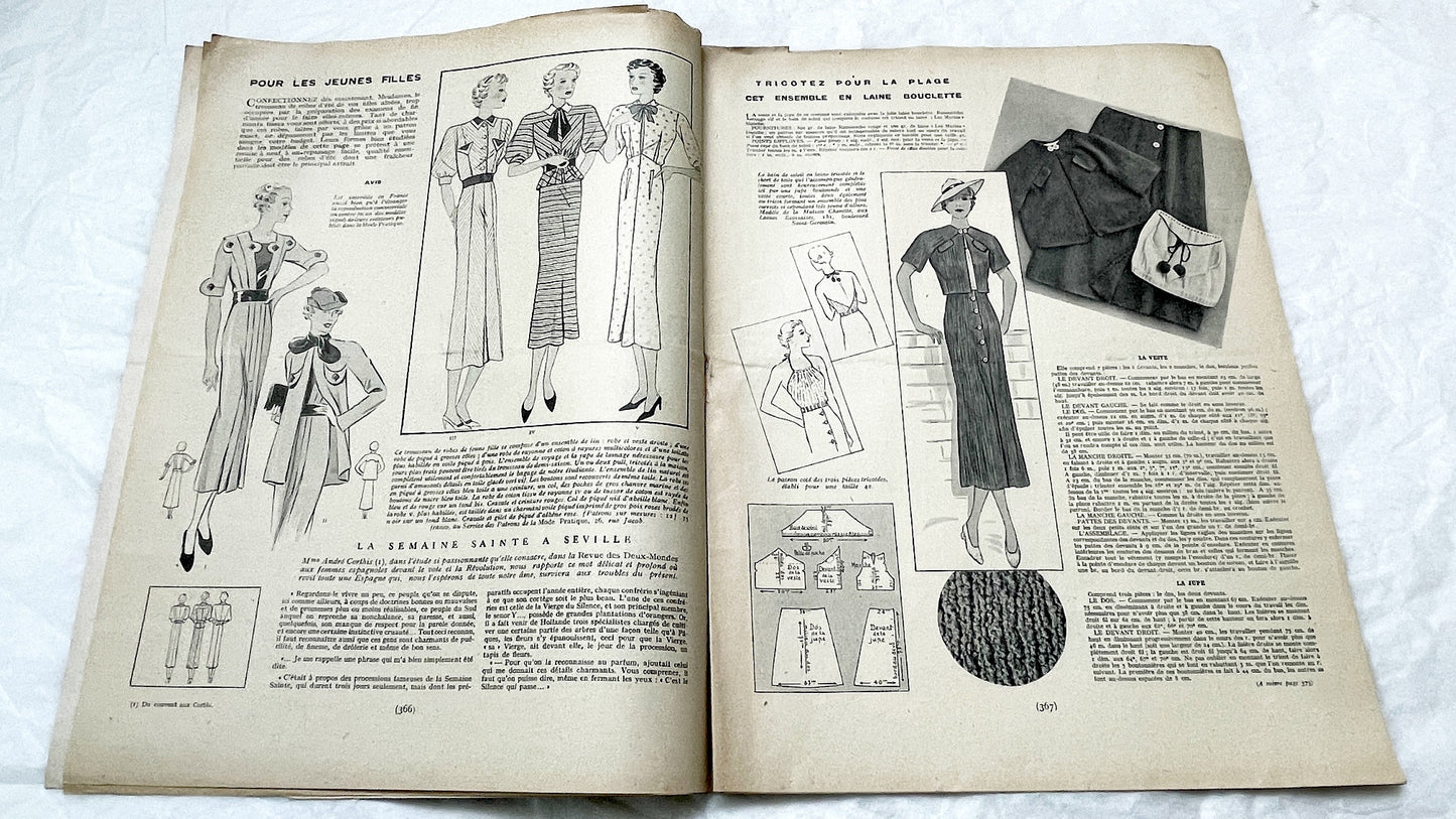 1930s - Vintage French Mode Pratique Fashion Magazine - Chanel Afternoon Dress - Sewing Patterns - Homemaking - Timeless Style & Elegance