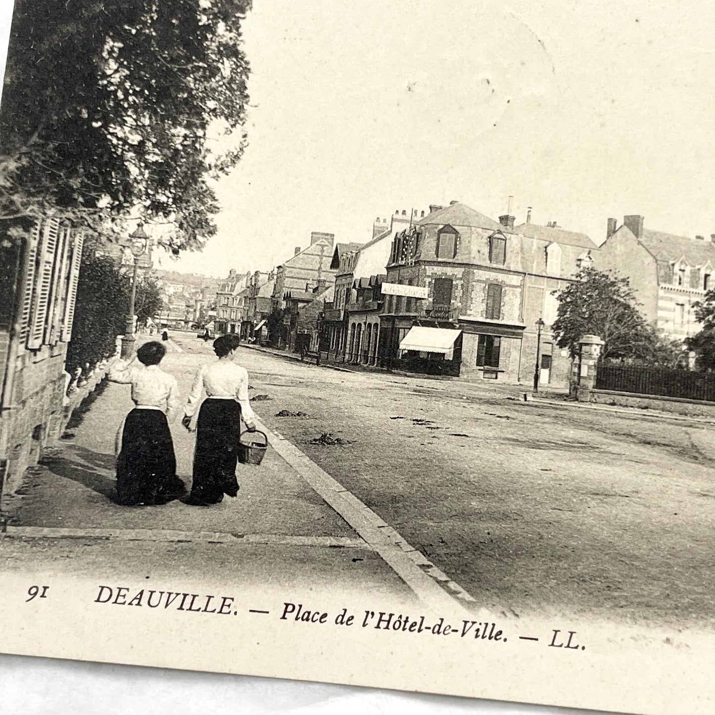 1900s - Deauville France Town Hall Square Vintage Postcard - Historic City View - Old French Architecture - Women Walking Street Scene