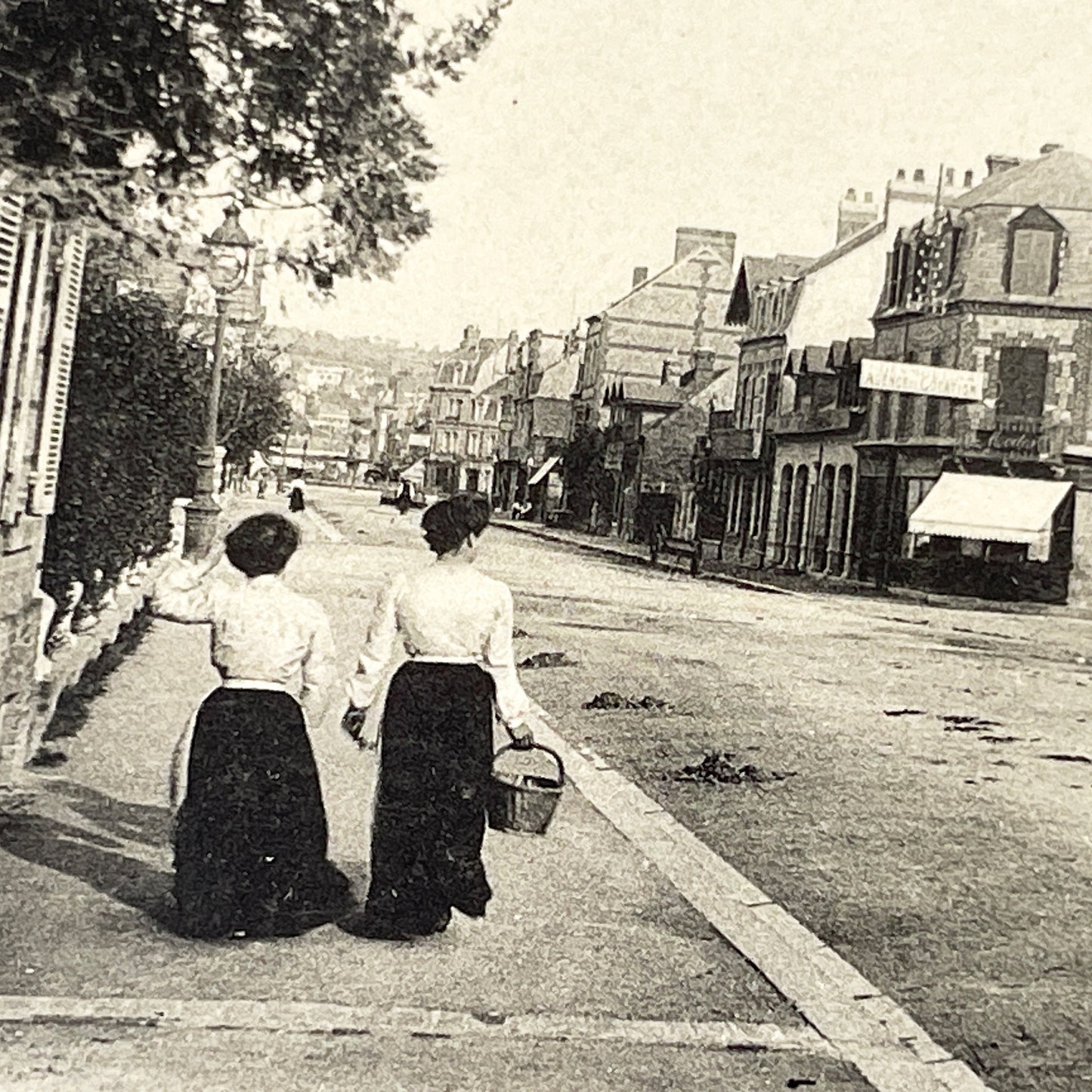 1900s - Deauville France Town Hall Square Vintage Postcard - Historic City View - Old French Architecture - Women Walking Street Scene