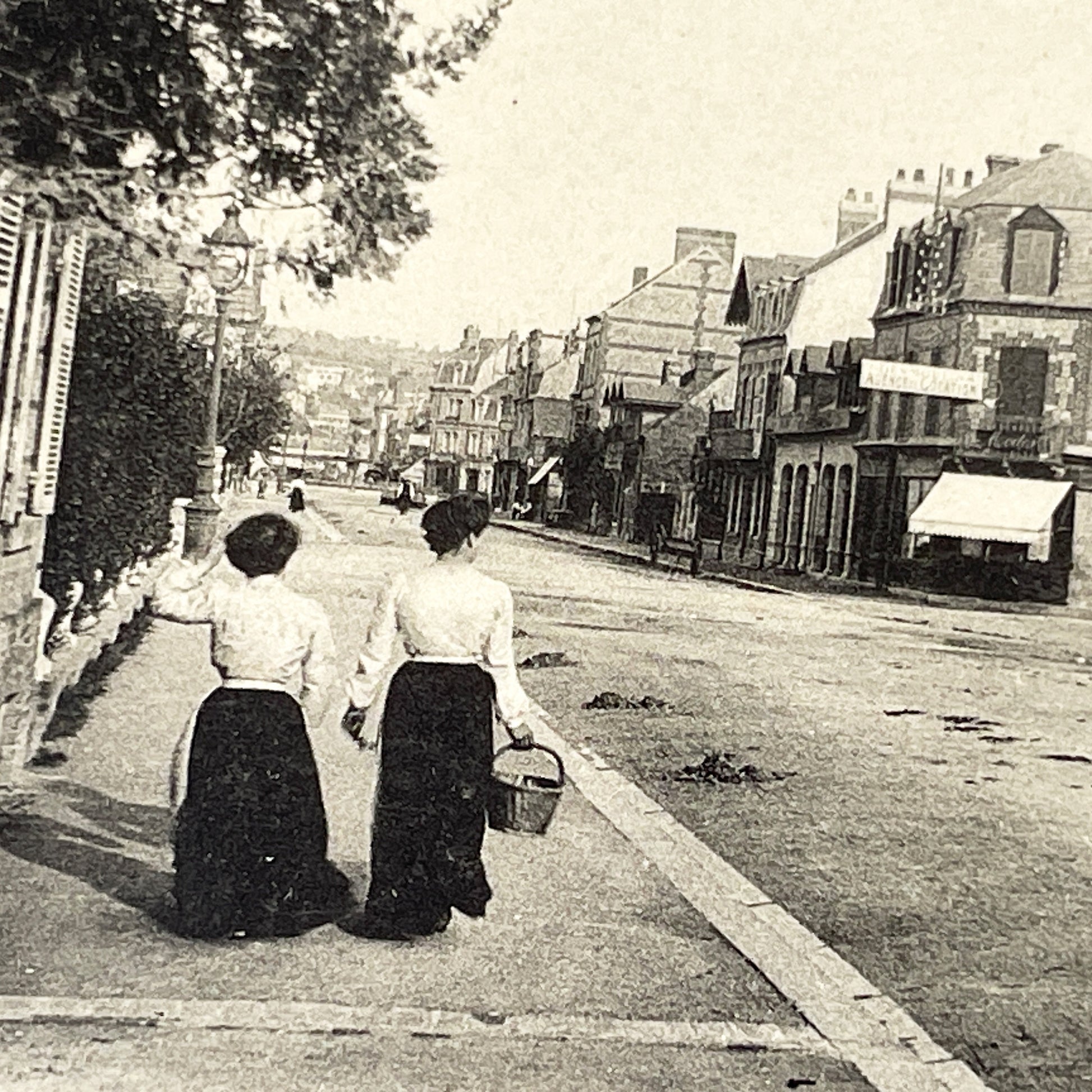 1900s - Deauville France Town Hall Square Vintage Postcard - Historic City View - Old French Architecture - Women Walking Street Scene