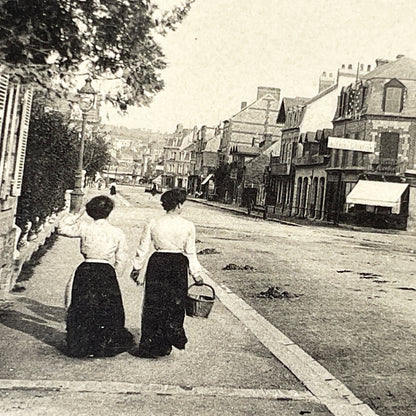 1900s - Deauville France Town Hall Square Vintage Postcard - Historic City View - Old French Architecture - Women Walking Street Scene
