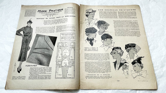 1930s - French Fashion Magazine - Vintage Style Patterns for Elegant 1930s Fashion - Haute Couture - Chic Spring Hats - Evening Ensembles