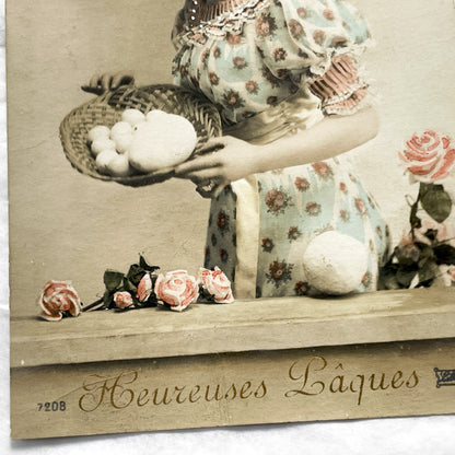 1900s - 2 Vintage French Easter Postcard s - Antique Women Portraits - Heureuses Pâques Holiday Ephemera - Rare Collectible Seasonal Cards