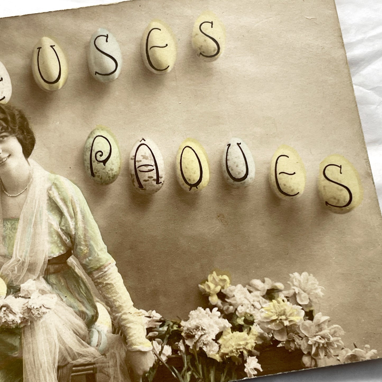 1900s - 2 Vintage French Easter Postcard s - Antique Women Portraits - Heureuses Pâques Holiday Ephemera - Rare Collectible Seasonal Cards