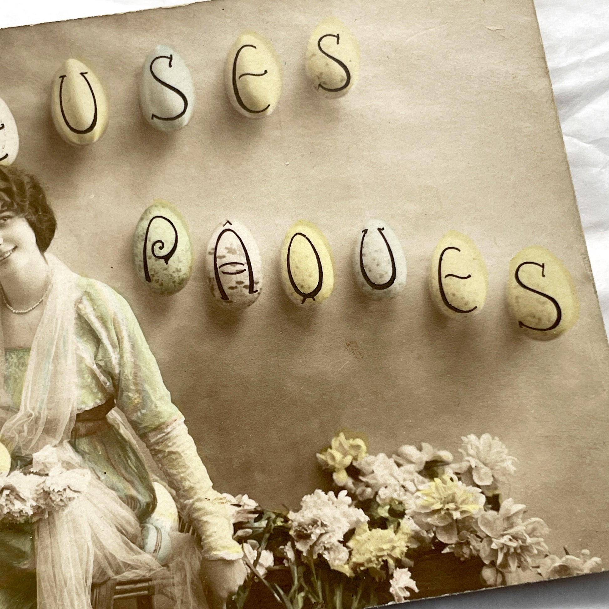 1900s - 2 Vintage French Easter Postcard s - Antique Women Portraits - Heureuses Pâques Holiday Ephemera - Rare Collectible Seasonal Cards