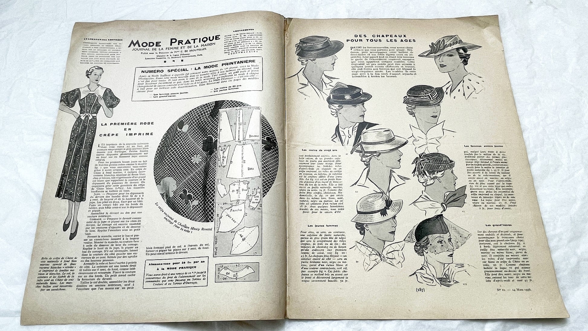 1930s - Vintage French Fashion Magazine - Mode Pratique - Spring Fashions - Retro Style - Clothing Patterns - Women's Wear - 1936 Issue