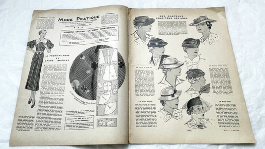 1930s - Vintage French Fashion Magazine - Mode Pratique - Spring Fashions - Retro Style - Clothing Patterns - Women's Wear - 1936 Issue