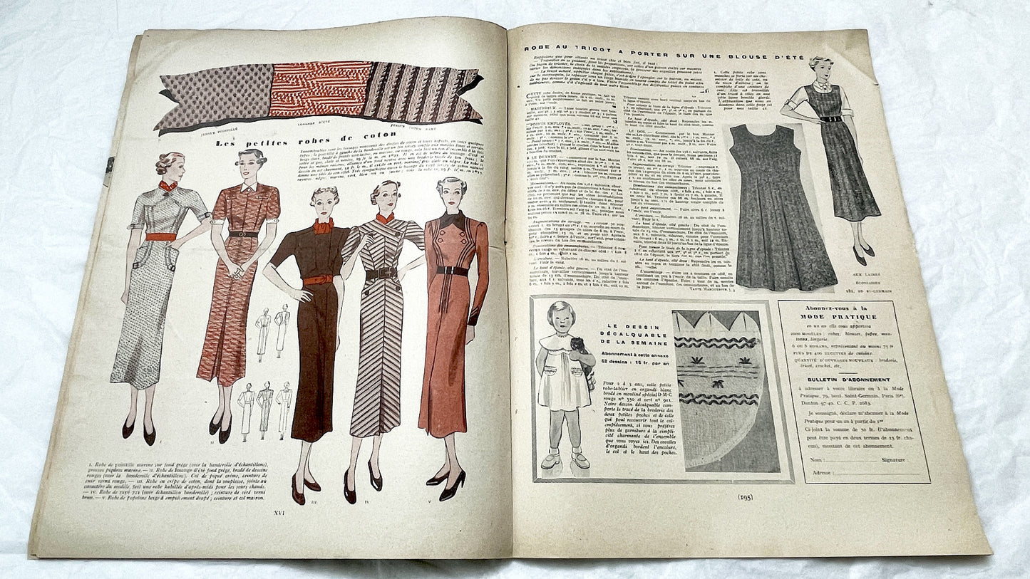 1930s - Vintage French Fashion Magazine - Mode Pratique - Spring Fashions - Retro Style - Clothing Patterns - Women's Wear - 1936 Issue