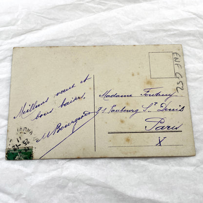 1900s - Vintage French Happy Birthday Postcard - Young Girl With Horseshoe - Antique Sepia Photograph - Old Ephemera Collectible