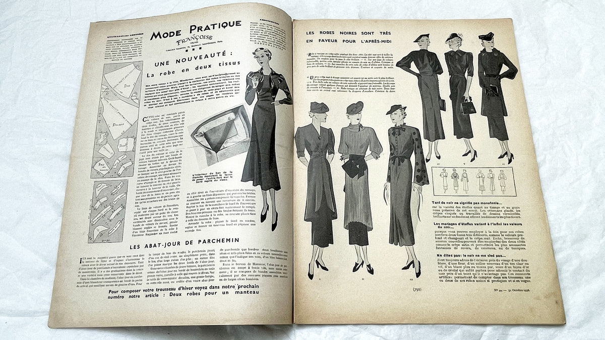 1930s - Vintage French Fashion Magazine - Mode Pratique Françoise - October 1936 Issue - Elegant 1930s Women's Clothing Patterns