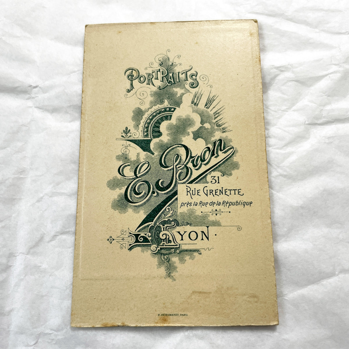 1900s - Vintage Cabinet Card - French Studio Portrait of Two Young Girls - E. Bron Photographer - 31 Rue Grenette Lyon, France