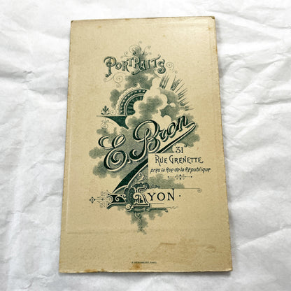 1900s - Vintage Cabinet Card - French Studio Portrait of Two Young Girls - E. Bron Photographer - 31 Rue Grenette Lyon, France