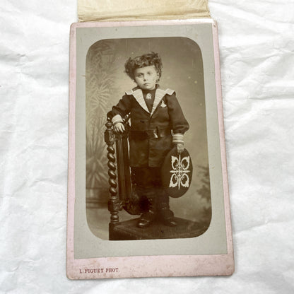 Late 19th - Young Boy in Sailor Suit Portrait - Vintage Studio Photograph - Children's Fashion - Annonay, France - L. Figuet