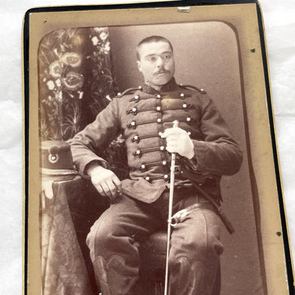 Late 19th - French Military Portrait Cabinet Card - Stern Soldier with Saber - Vintage Photography G. Mimard A. Boisé Orange