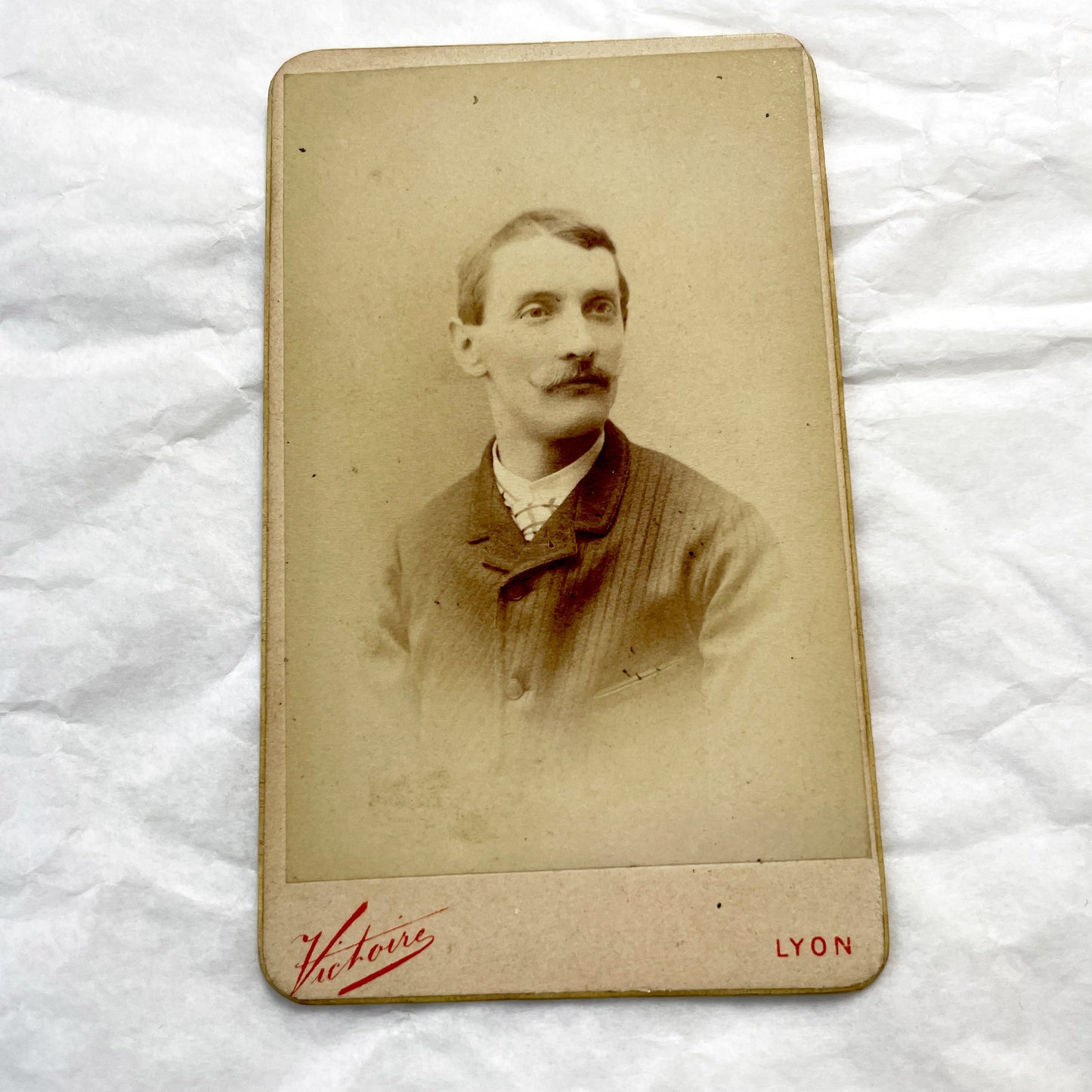 Late 19th - Vintage Carte de Visite Photograph of a Moustachioed French Gentleman - Studio Victoire Lyon, France