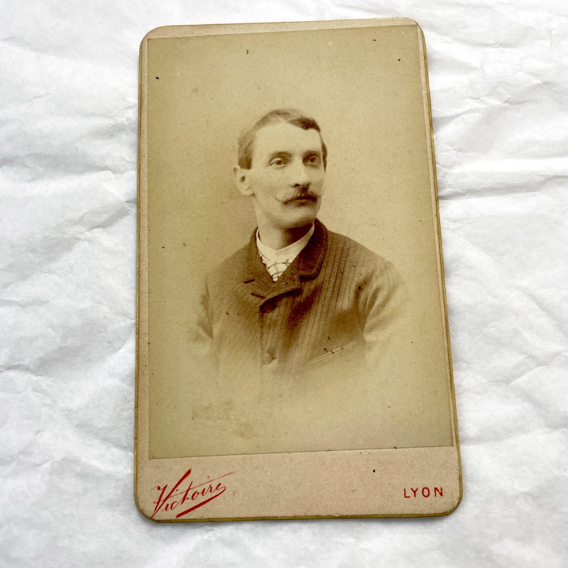 Late 19th - Vintage Carte de Visite Photograph of a Moustachioed French Gentleman - Studio Victoire Lyon, France