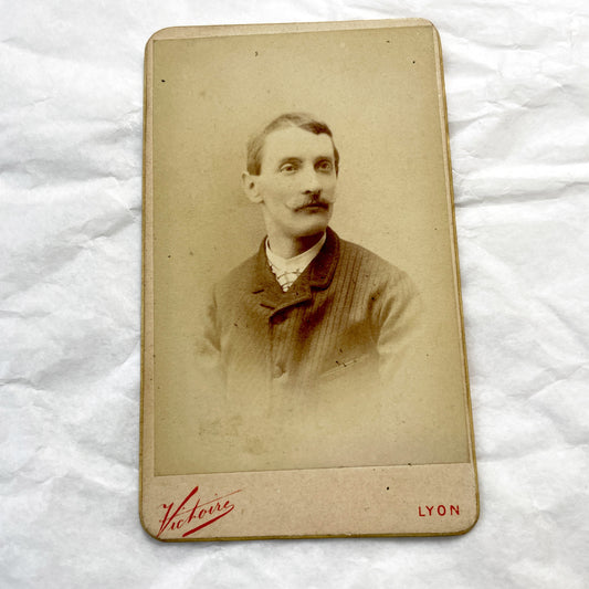 Late 19th - Vintage Carte de Visite Photograph of a Moustachioed French Gentleman - Studio Victoire Lyon, France