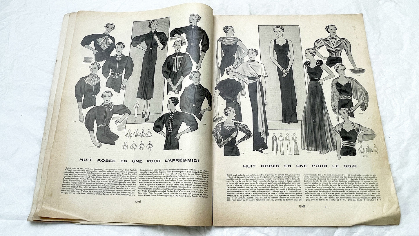1930s - Vintage French Fashion Magazine - Mode Pratique - November 1935 - Special Edition - Evening Wear - Daywear - Patterns - Schiaparelli
