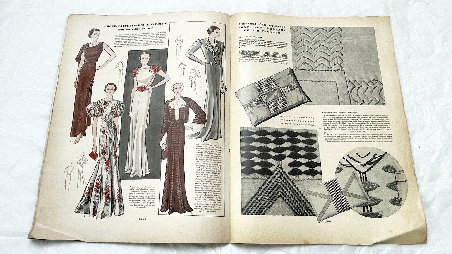 1930s - Vintage French Fashion Magazine - Mode Pratique - November 1935 - Special Edition - Evening Wear - Daywear - Patterns - Schiaparelli