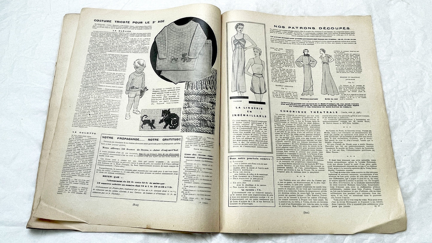 1930s - Vintage French Fashion Magazine - Mode Pratique - November 1935 - Special Edition - Evening Wear - Daywear - Patterns - Schiaparelli