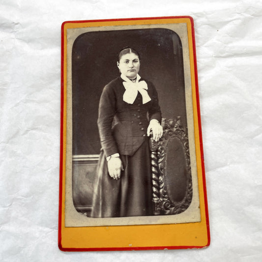 Late 19th - Vintage Portrait of a Woman with Bow - Historical Photograph - Victorian Era Fashion - Studio Portraiture - Antique Photo