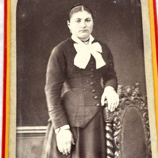 Late 19th - Vintage Portrait of a Woman with Bow - Historical Photograph - Victorian Era Fashion - Studio Portraiture - Antique Photo
