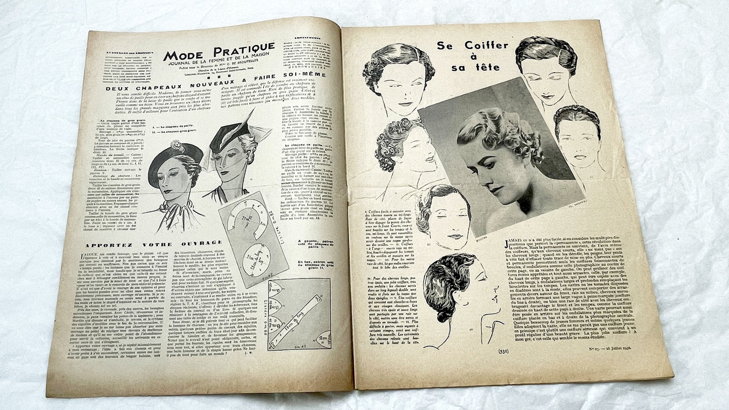 1930s - Vintage French Fashion Magazine - Mode Pratique - Historic Women's Style - Sewing Patterns - Hair Styles - Advertising Collectible