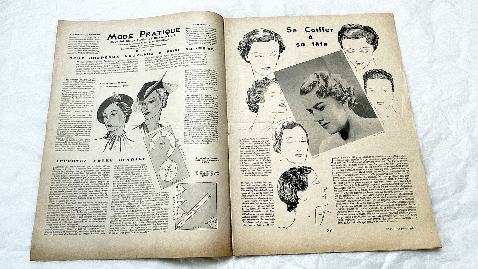 1930s - Vintage French Fashion Magazine - Mode Pratique - Historic Women's Style - Sewing Patterns - Hair Styles - Advertising Collectible